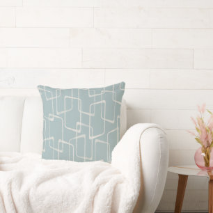 Dusty Blue Retro Lino Geometrisches Muster Kissen
