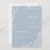 Dusty Blue Retro Travel QR Code Foto Wedding Einladung (Vorderseite)