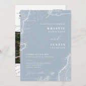 Dusty Blue Retro Travel QR Code Foto Wedding Einladung (Vorne/Hinten)