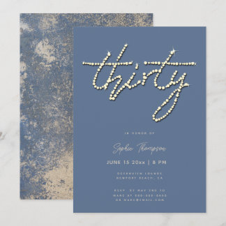 Dusty Blue Rhinestones Calligraphy 30. Geburtstag Einladung