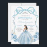 Dusty Blue Ribbon Bow Princess Mis Quince Einladung<br><div class="desc">Dusty Blue Princess Kostüme Quinceañera 15. Girl Geburtstag Pastel blauer Hintergrund Einladung Mis Quince Anos,  15. Geburtstag</div>