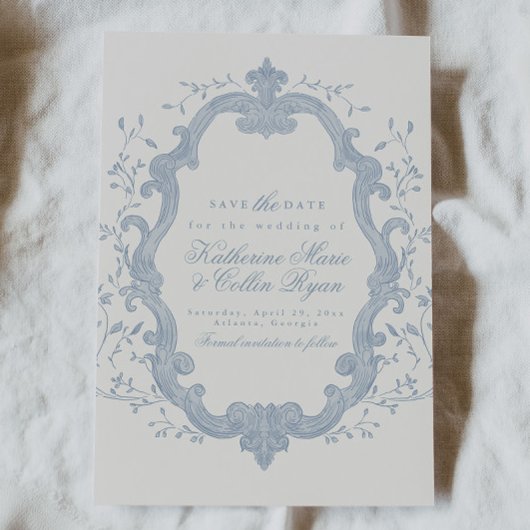 Dusty Blue Rococo Save The Date Card Einladung