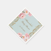 Dusty Blue Rokoko Pink Floral Baby Dusche Serviette (Ecke)