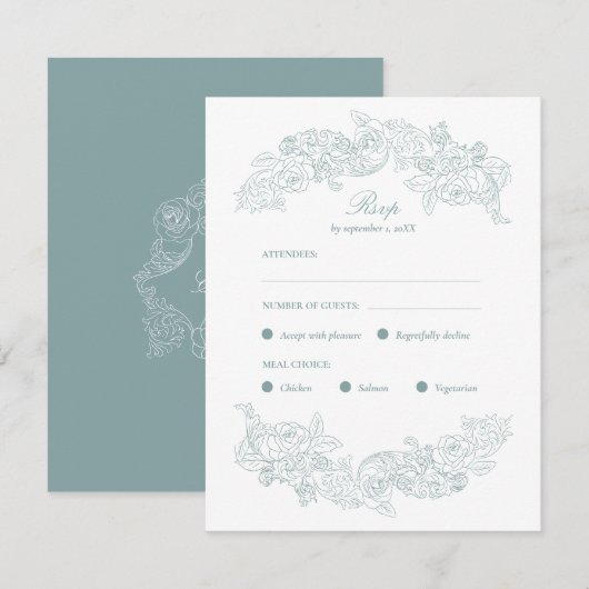 Dusty Blue Rokoko - RSVP-Karte RSVP Karte (Vorne/Hinten)