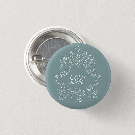 Dusty Blue Rokoko Wappen Monogram Button (Vorne & Hinten)