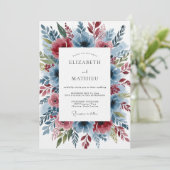 Dusty Blue Romantic Bloom Wedding Einladung (Stehend Vorderseite)
