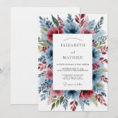 Dusty Blue Romantic Bloom Wedding Einladung (Vorne/Hinten)