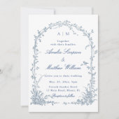 Dusty Blue Romantic Botanical Arch Garden Wedding  Einladung (Vorderseite)