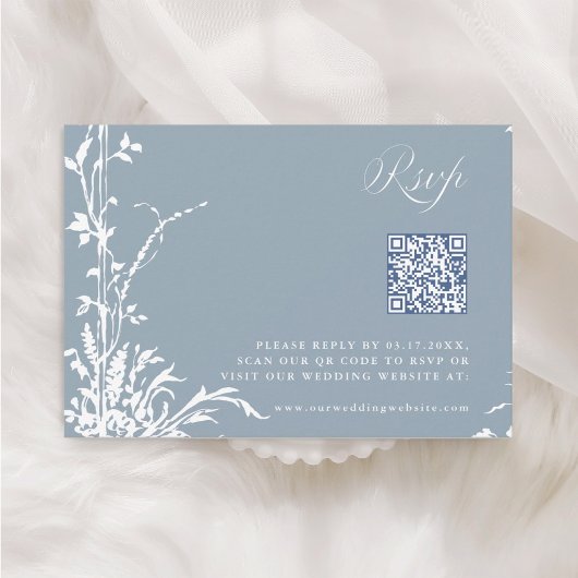 Dusty Blue Romantic Botanical Arch Garden Wedding RSVP Karte