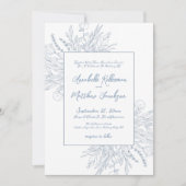 Dusty Blue Romantic Botanical Elegante Hochzeit Einladung (Vorderseite)