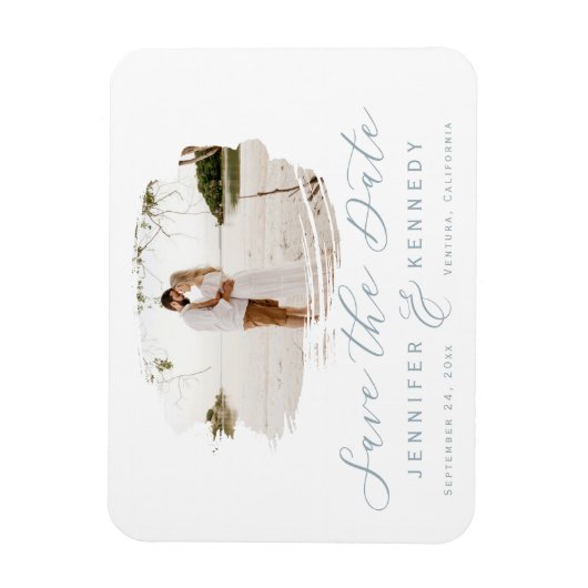 Dusty Blue Romantic Brushed Frame Save The Date Magnet (Vertikal)
