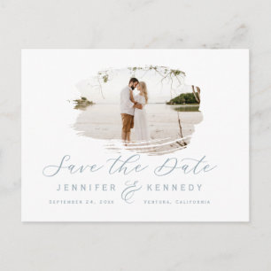 Dusty Blue Romantic Brushed Frame Save The Date Postkarte