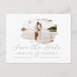 Dusty Blue Romantic Brushed Frame Save The Date Postkarte