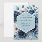 Dusty Blue Romantic Flora Wedding Einladung (Vorne/Hinten)