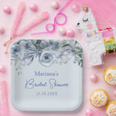 Dusty Blue Romantic Floral Brautparty Pappteller (Party)
