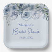 Dusty Blue Romantic Floral Brautparty Pappteller (Vorderseite)