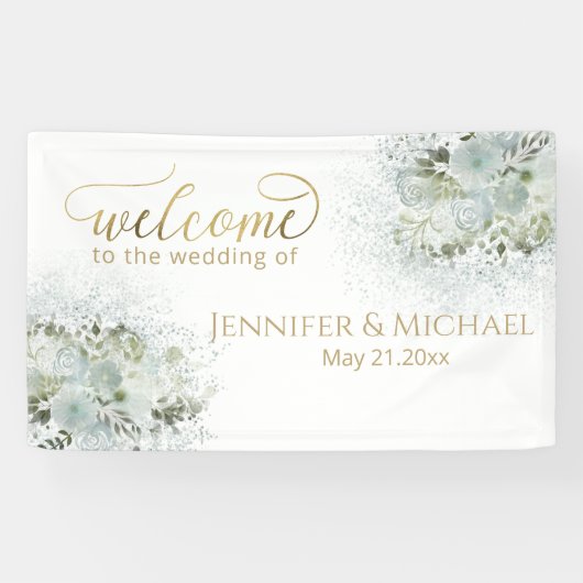 Dusty-blue romantic floral gold kalligraphie banner (Horizontal)