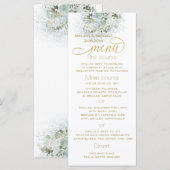 Dusty-blue romantic floral gold kalligraphie menükarte (Vorne/Hinten)