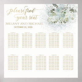 Dusty-blue romantic floral gold kalligraphie poster