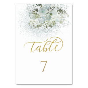 Dusty-blue romantic floral gold kalligraphie tischnummer