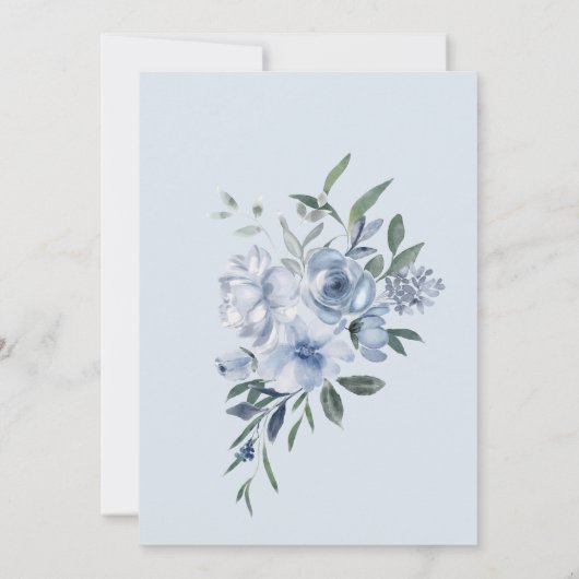Dusty Blue Romantic Floral Save the Date Einladung (Rückseite)