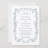 Dusty Blue Romantic French Floral Wedding Einladung (Vorderseite)