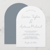 Dusty Blue Romantic Modern Arch Wedding Invitation Einladung (Vorne/Hinten)