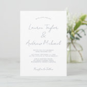 Dusty Blue Romantic Modern Wedding Einladung (Stehend Vorderseite)