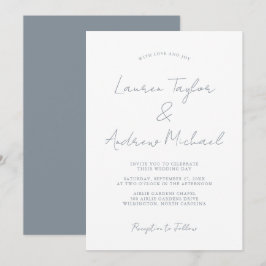 Dusty Blue Romantic Modern Wedding Einladung