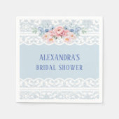Dusty Blue Romantic Pink Peony Lace Brautparty Serviette (Vorderseite)