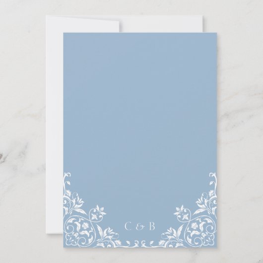 Dusty Blue Romantic Probe Dinner Einladung (Rückseite)