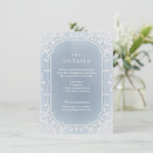 Dusty blue romantic vintage Hochzeitskarte Begleitkarte (Stehend Vorderseite)