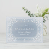 Dusty blue romantic vintage wedding Save the Date (Stehend Vorderseite)