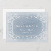 Dusty blue romantic vintage wedding Save the Date (Vorne/Hinten)