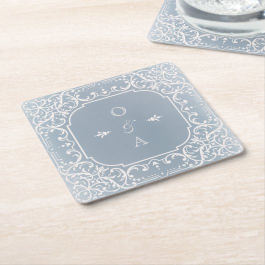 Dusty-blue-romantisch-Vintag-monogram Rechteckiger Pappuntersetzer (angewinkelt)