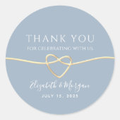 Dusty Blue Rope Heart Gastgeschenk Hochzeit Sticke Runder Aufkleber (Vorderseite)