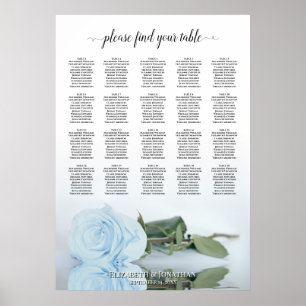 Dusty Blue Rose 20 Table Wedding Seating Chart Poster
