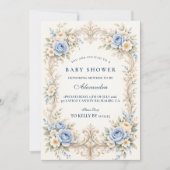 Dusty Blue Rose Baroque Baby Shower Einladung (Vorderseite)