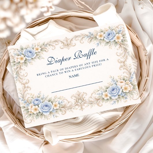 Dusty Blue Rose Baroque Diapper Raffle Begleitkarte
