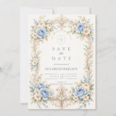 Dusty Blue Rose Baroque Quinceañera Save The Date (Vorderseite)