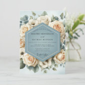 Dusty Blue Rose Bloom Wedding Einladung (Stehend Vorderseite)