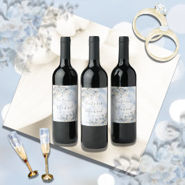 Dusty Blue Rose Bloral Persoonalized Wedding Weinetikett