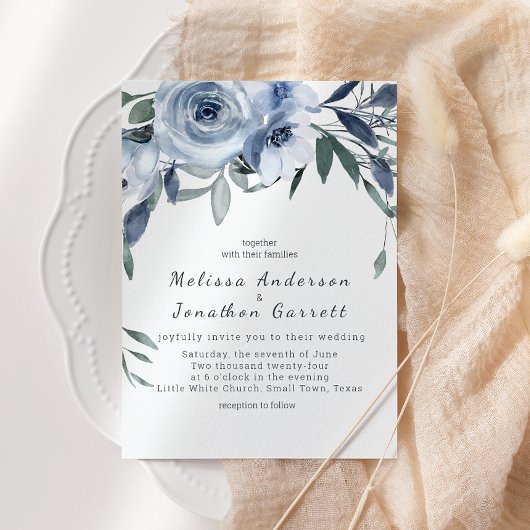 Dusty Blue Rose Blume Boho Wedding Einladung