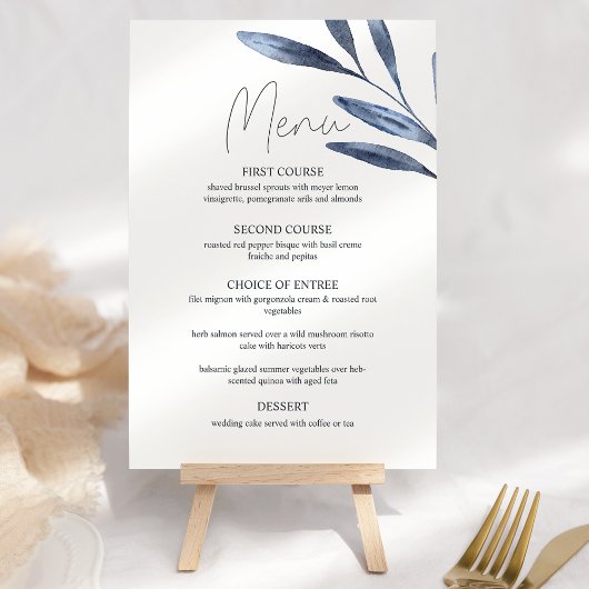 Dusty Blue Rose Blume Boho Wedding Menu Menükarte