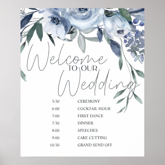 Dusty Blue Rose Blume Hochzeitsplan Poster (Vorne)