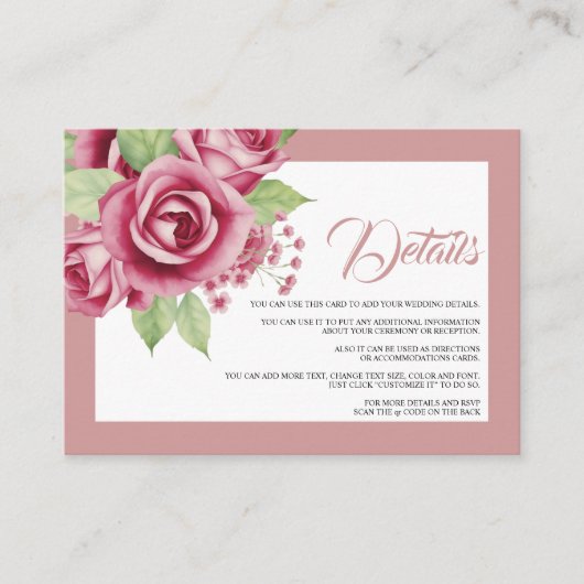 Dusty Blue Rose Blume QR Code Hochzeitsdetails Begleitkarte (Vorderseite)