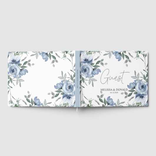 Dusty Blue Rose Blume Simple Boho Wedding Gästebuch (Voll)