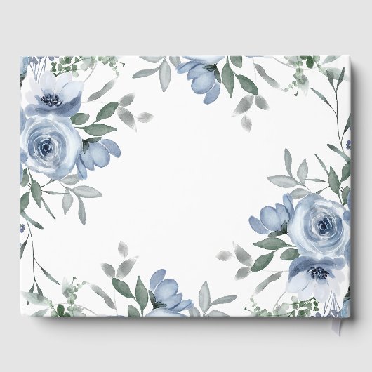 Dusty Blue Rose Blume Simple Boho Wedding Gästebuch (Rückseite)