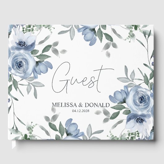Dusty Blue Rose Blume Simple Boho Wedding Gästebuch (Vorderseite)