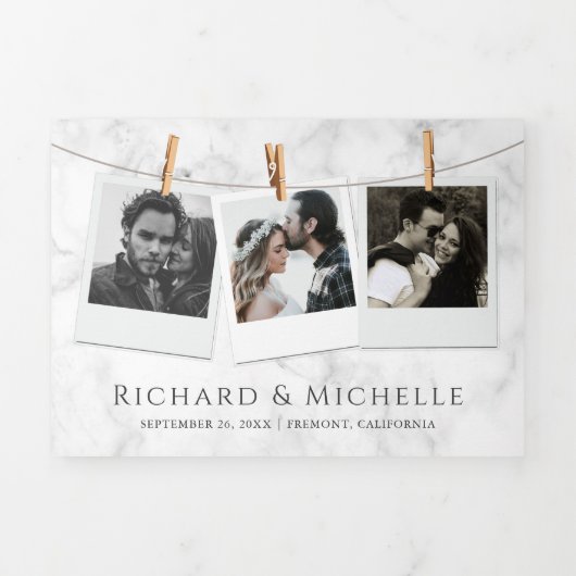 Dusty Blue Rose Blumenblume Foto Weißes Marmor Hoc Dreifach Gefaltete Einladung (Cover)